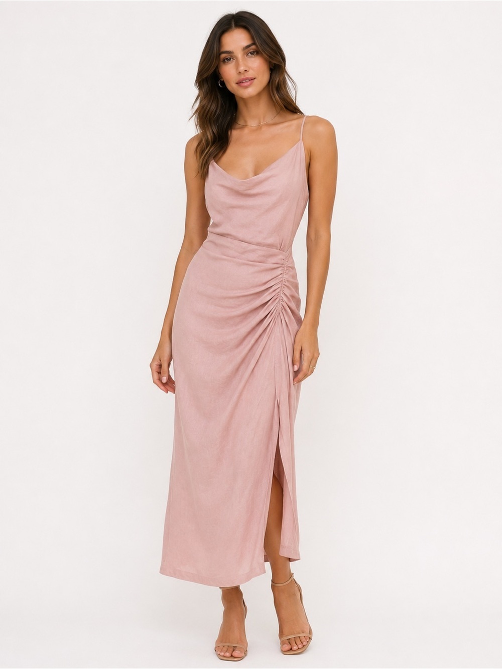 Anthropologie Blush Pink Ruched Midi Dress | Romantic Occasion Dress | NWOT